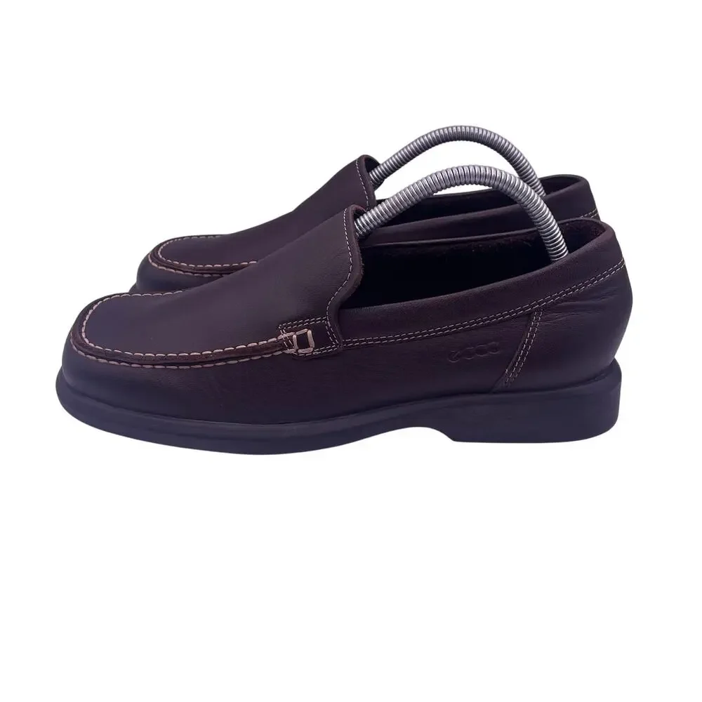ECCO Brown Leather Loafers Slip On Comfort Dress Casual Mens 7.5